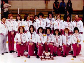 Sudbury ringette players celebrate their victory at 1980 nationals in Waterloo. Photo supplied