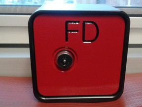 A lockbox that allows Cold Lake Fire-Rescue to enter a building quicker.