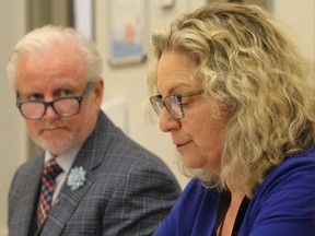 Andrew Williams (left), president and CEO of the Huron Perth Healthcare Alliance, and Dr. Miriam Klassen, Huron Perth Medical Officer of Health, in a file photograph from March 14, 2020. File photo/Postmedia Network