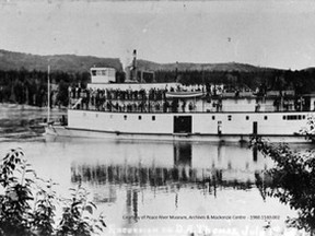 •	80.1140.002 – It certainly seems to be a D.A. Thomas July 1 excursion on the Peace River, as evidenced by all the people on her decks. The white-attired person in the doorway – possibly a cook, is probably taking a breather before his cuisine-producing skills are required.
