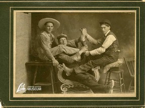 A trio of Lambton County men sit uncomfortably in this vintage Lambton Heritage Museum photo. As part of its Community Photo Challenge, the museum is asking members of the public to recreate this and other photos on its website. Handout provided by Lambton Heritage Museum