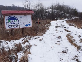 The snowmobile trail south of Espanola’s Canadian Tire store is waiting for a desperately needed coat of fresh snow.