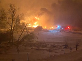 Local firefighters were able to contain a fire to one property near two miles from North Cooking Lake on Tuesday, Jan. 19, but they were unable to save the home. No one was injured. 
Photos courtesy Strathcona County Emergency Services