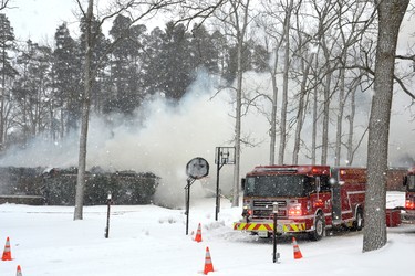 Perth East Fire officials said they got the call at 9:29 a.m. Tuesday morning. By just before 11 a.m., the entire structure had been more or less destroyed. Galen Simmons/The Beacon Herald/Postmedia Network