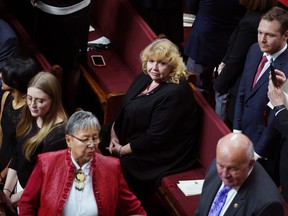 Sen. Lynn Beyak waits for the Throne Speech in the Senate chamber in December 2019. Beyak announced her retirement from Canada's highest house on Jan. 25.