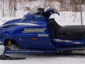 The OPP is investigating the theft of this Yamaha SRX 700 snowmobile which was stolen from a location on Bissett Creek Road on Jan. 15.