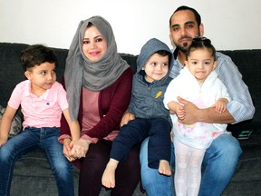 The Al Hariri family of North Bay - Ghith, 5, left, Nour, Mohammed, 4, Kotada and Jasmine, 2, who was born in North Bay - is grateful for the chance to have a life in this community.
PJ Wilson/The Nugget