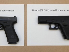 A service pistol, left, and a BB gun, right.