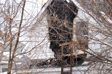 Firefighters respond to blaze at 61 and 65 Wellington St. E., on Saturday, Jan. 30, 2021 in Sault Ste. Marie, Ont. (BRIAN KELLY/THE SAULT STAR/POSTMEDIA NETWORK)