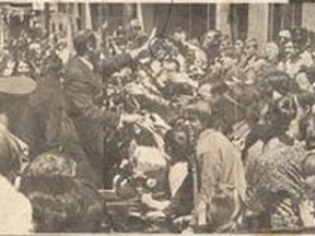 Enthusiastic Crowds in Clinton Greet Prime Minister Trudeau. May 23, 1968, Clinton News Record