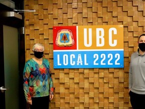 UBC Local 2222 is donating their services to Huron Shores Hospice’s secondary suite. L-R: Cheryl Cottrill (Hospice) and Ryan Plante (UBC Local 2222). SUBMITTED