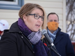 Grande Prairie MLA Tracy Allard speaks during a funding announcement in front of Sunrise House in Grande Prairie, Alta. on Friday, Nov. 6, 2020. PETER SHOKEIR/DAILY HERALD-TRIBUNE ORG XMIT: POS2011111416485740