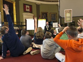 Students from Gail Ows' class at St. Martha Catholic School got to meet with Mayor Bryan Paterson and ask questions in Memorial Hall as one of their Beyond Classroom activities on Oct. 21, 2019.