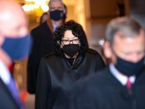 U.S. Supreme Court Associate Justice Sonia Sotomayor arrives to the inauguration of U.S. President Joe Biden on the West Front of the U.S. Capitol on January 20, 2021 in Washington, DC. (Photo by Win McNamee/Getty Images)