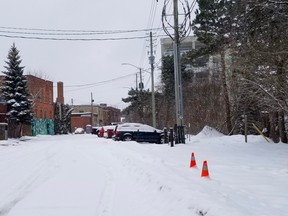 Streetscape work will continue along 1st Avenue East, this year between 10th and 9th streets east with money from the Ontario Community Infrastructure Fund. This view looks south on 1st Avenue East, south of 10th Street East,  on Tuesday, Jan. 26, 2021 in Owen Sound, Ont. (Scott Dunn/The Sun Times/Postmedia Network)