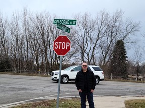 Mario Lucente of Evergreen Court in the D'Aubigny Road subdivision is calling on the City of Brantford to install a left turn lane from Colborne Street West into the subdivision to make the turn safer for everyone.