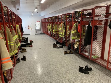 There is a little more space for the 26 firefighters to get dressed in the bunker room of the new West Perth fire station compared to the last fire hall. ANDY BADER