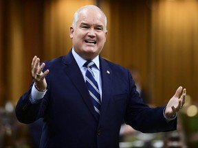 Conservative leader Erin O'Toole asks a question during question period in the House of Commons on Parliament Hill in Ottawa on Thursday, Nov. 26, 2020.