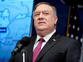 Secretary of State Mike Pompeo speaks at the National Press Club in Washington, DC, U.S., January 12, 2021. (Andrew Harnik/Pool via REUTERS/File Photo)