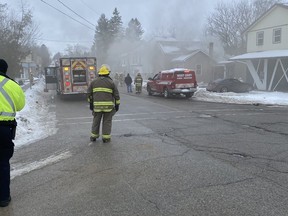 A West Grey Police Service photo of the scene of a fire in Neustadt Thursday afternoon.