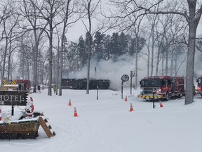 Firefighters are still battling a morning fire at the popular Forest Motel near Stratford. (TWITTER PHOTO)