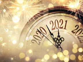 Countdown To Midnight - Happy New Year 2021 - Abstract Defocused Background - Clock And Fireworks