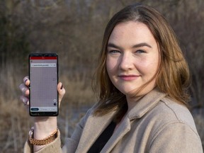 Isabelle Klassen of Grand Bend, an experienced hiker, got herself turned around in the Pinery and after calling 911 was told to download an app called what3words that told police where she was in the park. (Mike Hensen/The London Free Press)