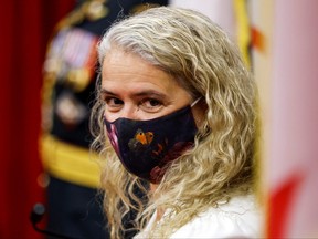 Governor General Julie Payette prepares to deliver the Throne Speech in the Senate, as Parliament prepares to resume in Ottawa, Sept. 23, 2020.