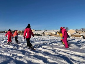 Fort McMurray Catholic School division students snowshoe. Supplied image