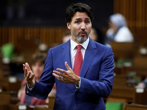 Prime Minister Justin Trudeau speaks during Question Period in the House of Commons on Parliament Hill in Ottawa on Oct. 21, 2020.