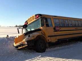 A school bus that slid into a ditch in Grey Highlands on Wednesday.