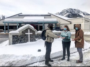 (Left to right) Darin Ladouceur, Lori Thorburn, unit manager, St Martha's Place, and Margie Smith, site administrator. Darin gives the care packages to a hospital staff members. Photo submitted.