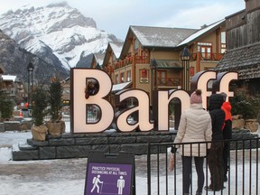 The famous Banff letters sign is now a tourist attraction for those who wait and pose by the giant letters for selfies. It is a replica of the famous entrance sign, placed in the middle of Bear Street to attract visitors to the popular commercial street off of the main street. Photo Marie Conboy/ Postmedia.