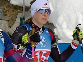 Biathlete Emma Lunder, 29-year old, on the Canadian National Team, who lives and trains in Canmore, placed eleventh in the IBU WC Women's Relay on Jan.24 in Antholz, Italy. It was the last race before Biathlon Canada officials decided to the end the 2021 IBU Cup Tour, after weighing the risks associated with the potential new travel restrictions forthcoming from the federal government. Facebook photo.