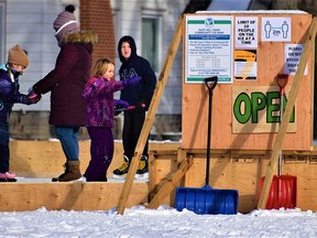 The East Hill Community Rink at Robin Jeffrey Park at Bleecker Avenue and Bridge Street East opened to much fanfare Saturday but was closed later in the day after large, deep cracks appeared in the ice surface. The rink has been closed to effect repairs and reflood the rink with the help of Belleville Fire Department. DEREK BALDWIN