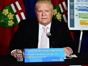 Premier Doug Ford said in a briefing with reporters Wednesday millions of vaccines are on their way for Ontario residents in months to come as the province receives more doses. All seniors in long-term care homes across Ontario will be vaccinated by Feb. 15. POSTMEDIA