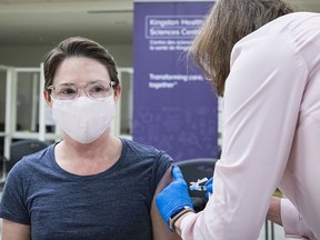 About 75 health care workers from Belleville and Kingston to Brockville received their first doses of the Pfizer-BioNtech vaccine at a clinic set up at Kingston General Hospital which will distribute vaccines in southeastern Ontario to long-term care homes to protect seniors and frontline workers.  KINGSTON HEALTH SCIENCES CENTRE (KHSC)