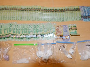 A Belleville Police photo shows cash and drugs seized by Project Renewal investigators.