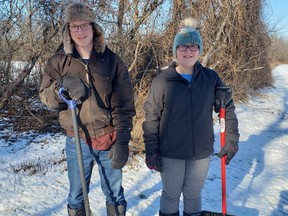 Fifteen-year-old Ethyn Helder and his sister, Bronia, 13, are part of the Snow Buddy program operated by Senior Support Services. They will be shovelling at seniors' homes in the Waterford area. More volunteers are urgently needed.