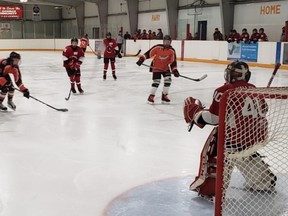 A Burford Minor Hockey Association player goes in for a shot during a game earlier this season. After a successful first half of the season, Burford minor hockey is hoping to resume its season when the provincial lockdown from COVID-19 is over.