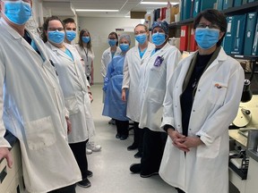 Dr. Kathy Chorneyko (front, right) is medical director of the Brant Community Healthcare System laboratory.