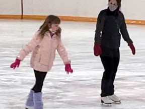 Jenna Brooks skates with coach Isabella Capone in St. George at the South Dumfries Figure Skating Club.