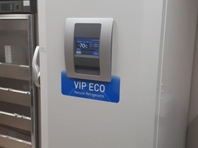 With a recommended storage temperature of -70oC, the Pfizer BioNTech COVID-19 vaccine requires specialized freezers – such as the one donated by Bruce Power – to ensure the vaccine does not spoil. Handout
