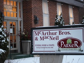 The McArthur Bros. & MacNeil Funeral Home and Chapel in Cornwall. Photo on Tuesday, January 5, 2021, in Cornwall, Ont. Todd Hambleton/Cornwall Standard-Freeholder/Postmedia Network