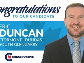 MP Eric Duncan, confirmed as candidate for the party in the SDSG riding. Handout/Conservative Party of Canada graphic/Cornwall Standard-Freeholder/Postmedia Network

Handout Not For Resale