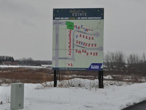 The Belfort Estate subdivision marketing sign, showing Phase I, on Monday January 11, 2021 in Cornwall, Ont. Francis Racine/Cornwall Standard-Freeholder/Postmedia Network