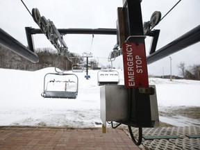 The seven lifts and 17 slopes at Glen Eden in Milton, along with the surrounding Kelso Conservation Area, were shut down because of COVID restrictions on Friday, Jan. 1. Ski and snowboard resorts and tubing centres across Ontario were all shut down until further notice when the latest province-wide COVID-19 lockdown kicked in on Boxing Day. PHOTO BY JACK BOLAND /Postmedia Network