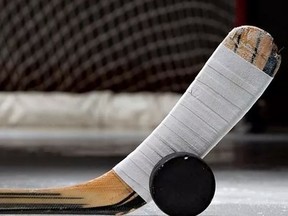 hockey stick and puck