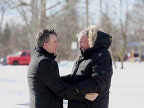 Todd VanDerKlooster and Gary Evans, biological father and son, met for the very first time on Sunday in Gananoque, a week after a DNA test kit connected VanDerKlooster with his biological family.
