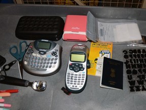 Items seized from the occupants of a vehicle that was spotted speeding along Highway 401 near Deseronto on Saturday afternoon.